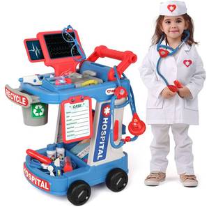 lot 1037 image: Liberry Doctor Kit for Kids Aged 3 4 5, Pretend Doctor Playset for Toddlers with Cart, Costume and Stethoscope, Role Play Medical Toy for Girls Boys