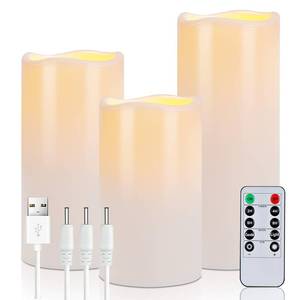 lot 1038 image: Homemory Rechargeable Large Outdoor Candles, Flameless Candles, Battery Candles, Fake Candles, Electric Candles with Remote Control and Timers, D4 x H6 8 10, Set of 3