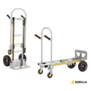 lot 1897 image: Gorilla 1,000 lbs. Capacity Convertible All Aluminum Hand Truck with Multi-Grip Power Handle, Wide Load Toe Plate Technology - Retail $229