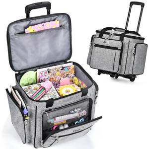 lot 1915 image: CAB55 Rolling Craft Bag, Rolling Tote Bag with Wheels for Women, Rolling Teacher Bag with Removable Folding Hand Trucks-Grey