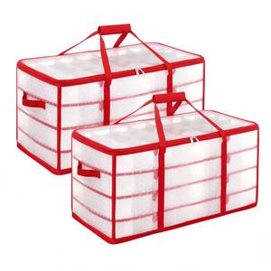 lot 1920 image: SONGMICS Set of 2 Large Christmas Ornament Storage Boxes, 16 Trays, Hold 256 Balls up to 3-Inch, Plastic Christmas Storage Containers with Lids, Dual Zippers, Side Handles, Cherry Red URFB029T04