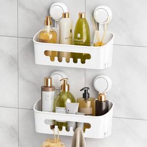 lot 1934 image: LEVERLOC Shower Caddy Suction Cup Shower Shelf Shower Basket Suction Pack of 2 Removable Powerful Suction Cup Bathroom Organizer Max Hold 22lbs Waterproof Shower Storage Plastic- White