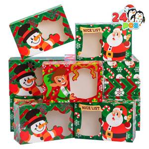 lot 1935 image: JOYIN 24 PCS Christmas Foil Bakery Cookie Gift Box (8.75 x 5.75 x 2.75) in 3 Designs, Colorful Patterns with Window for Pastries, Cupcakes, Cookies, Brownies, Donuts, and Gift-Giving