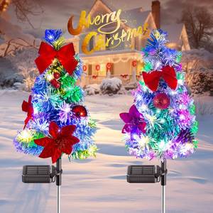 lot 1936 image: GARPAR Christmas Decorations Outside Solar Pathway Lights, Outdoor Christmas Decor Solar Tree Stake Lights with Brighter 120 LED, 2 Modes Waterproof Solar Christmas Lights for Yard Garden Pathway Xmas