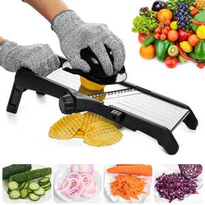 lot 1941 image: VEKAYA Adjustable Mandoline Slicer, Mandoline Slicer for Kitchen, Mandolin with Cut-Resistant Gloves,Potato Slicer, Vegetable Slicer, Mandoline French Fry Cutter, Stainless Steel Vegetable Chopper