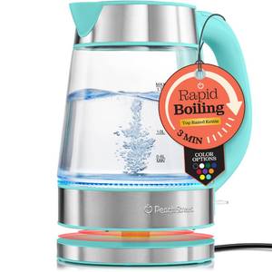 lot 1962 image: Speed-Boil Water Electric Kettle, 1.7L 1500W, Coffee & Tea Kettle Borosilicate Glass, Water Boiler, Auto Shut-Off, Cool Touch Handle, Base Detachable, LED. 360° Rotation, Boil Dry Protection (Aqua)