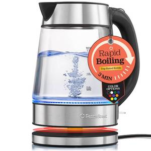 lot 1971 image: Speed-Boil Electric Kettle For Coffee & Tea - 1.7L Water Boiler 1500W, Borosilicate Glass, Easy Clean Wide Opening, Auto Shut-Off, Cool Touch Handle, LED Light. 360° Rotation, Boil Dry Protection