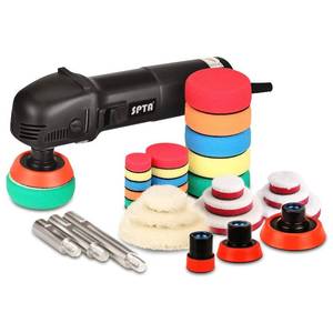 lot 1975 image: SPTA Mini Polishing Machine Buffer Rotary Polisher Auto Detailing Superpolish with 27Pcs Detail Polishing Pad Mix Size Kit Buffing Pad and 75mm ,100mm,140mm M14 Thread Extension shaft - Retail $108.47