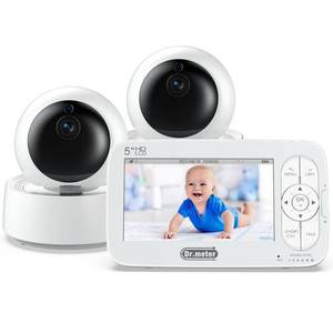 lot 1982 image: Dr.meter 5 Baby Monitor with 2 Cameras, 720p HD Video Baby Monitor with Camera and Audio, Baby Camera Monitor with Remote PTZ, 2-Way Talk, 4X Zoom, 2100mAh Battery, No WiFi - Retail $139.98