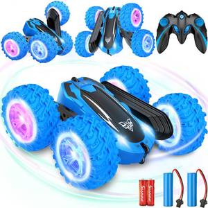 lot 1984 image: KKONES Remote Control car,2.4GHz Electric Race Stunt Car,Double Sided 360° Rolling Rotating Rotation, LED Headlights RC 4WD High Speed Off Road for 3 4 5 6 7 8-12 Year Old Boy Toys (Blue)