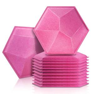 lot 1990 image: Sonic Acoustics 12 Pack Hexagon Acoustic Panels, 14 X 12 X 0.4 High Density Sound Absorbing Panels Sound Proof Insulation Beveled Edge Studio Treatment Tiles-3D Pink