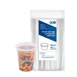 lot 1993 image: EDI 32 OZ, 40 Sets Plastic Deli Food Storage Containers with Airtight Lids  Microwave-, Freezer-, Dishwasher-Safe  BPA Free  Heavy-Duty  Meal Prep  Leakproof  Recyclable