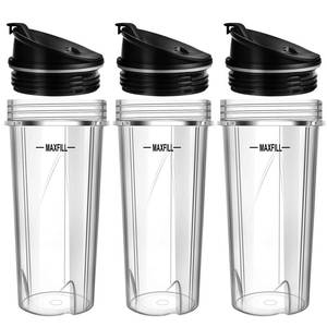 lot 1996 image: Blender Replacement Parts for Ninja, 3 Pack 16oz Ninja Blender Cups Replacement with Lids for Nutri Ninja Compact Personal Blender QB3001SS