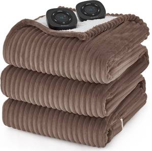 lot 1998 image: Bedsure Electric Blanket King Size - Soft Ribbed Flannel Heated Blanket with Dual Control, Heating Blanket with 10 Heat Settings & 10 Time Settings, 8 hrs Timer Auto Shut Off (90x100 inches, Brown) - Retail $94.01