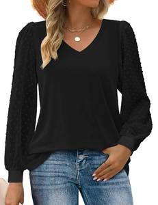 lot 2082 image: Zeagoo Womens Blouses Dressy Casual V Neck Top Swiss Dot Balloon Long Sleeve Shirts Black, XXL