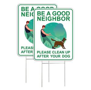 lot 2084 image: Clean Up After Your Dog Signs (2 Pack, 9 x 12) With Metal H-Stakes, Double Sided,No Dog Poop Lawn Signs,Outdoor & Sturdy