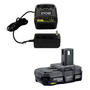 lot 2089 image: Ryobi P118B 18V Battery Charger and Ryobi P189 18V 1.5 Ah Battery Combo Pack