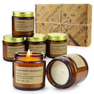 lot 2091 image: A 6 Pack Candles for Home Scented Aromatherapy Candle Gift Set for Women Soy Wax Long Lasting Amber Jar Candles Gift for Birthday Mothers Thanksgiving Day Present