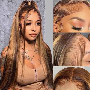 lot 2097 image: SUPERLOOK 13x4 Highlight Lace Front Wigs Human Hair 427 Honey Blonde Lace Front Wig Human Hair 200% Density HD Transparent Ombre Lace Frontal Wigs Pre Plucked with Baby Hair (24inch,427 13X4) - Retail $158.57