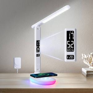 lot 2111 image: Led Desk Lamp with Wireless Charger, Desk Lamps for Home Office with Clock, Alarm, Date, Temperature  Desk Light with Night Light, 45 Min Auto Timer  Touch Control Smart Lamp for College, Dorm