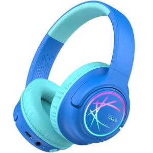 lot 2112 image: iClever Kids Bluetooth Headphones with LED Lights, 43H Playtime, Type-C Fast Charging, BTH18 Safe Volume 748594dBA, Bluetooth5.3 Kids Headphones Wireless Aux Cord for iPadTabletTravelSchool, Blue