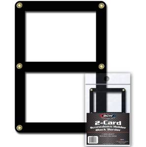 lot 2114 image: BCW Screwdown 2-Card Holder - Black Border  Secure 2 Standard Trading Cards  Crystal Clear Holder  Recessed Card Areas  Brass Screws Design  Card Display Case