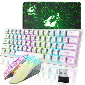 lot 2116 image: Wireless Gaming Keyboard and Mouse Combo,61 Key Rainbow Backlit Keyboard with Rechargeable 4000mAh,Mechanical Feel,Ergonomic,Quiet,Waterproof,RGB Mute Mice for PS4,Xbox One,Desktop,PC