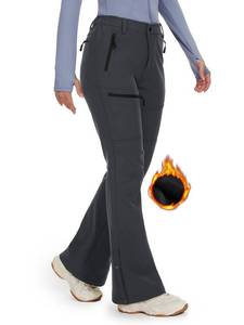 lot 2129 image: Cycorld Womens Snow Ski Pants Fleece Lined Waterproof Softshell Insulated Flare for Snowboarding Hiking Winter Outdoor(Grey, 12)