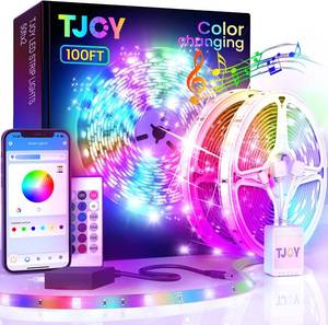 lot 2141 image: TJOY 100ft Bluetooth LED Strip Lights, Music Sync LED Lights Strip, RGB Color Changing LED Lights with Remote,Smart Phone APP Control, LED Lights for Bedroom,TV,Room DIY (APPRemote Mic)
