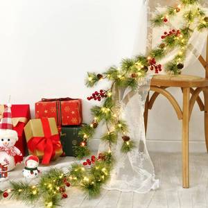 lot 2150 image: Waipfaru Christmas Garland with Lights, 6.6Ft Christmas Pine Garland, Lighted Christmas Garland with Smokey Pine, Red Berry, Bells, Christmas Decoration for Winter Xmas Mantle Fireplace Table Decor