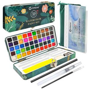 lot 2159 image: Artecho Watercolor Paint Set 50 Colors, Travel Watercolor Set with Watercolor Papers and Brushes, Ideal for Amateur Hobbyists, Painting Lovers and Artists