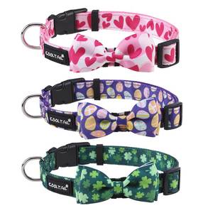lot 2163 image: KOOLTAIL Dog Collars, 3 Packs Valentine Easter St. Patricks Day Dog Collars, Adjustable Festival Fall Dog Collars with Bow Tie for Small Medium Large Dogs Pets Boys and Girls
