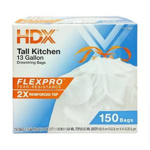 lot 5922 image: HDX 13 Gal. FlexPro Reinforced Top Drawstring Kitchen Bags (150-Count)