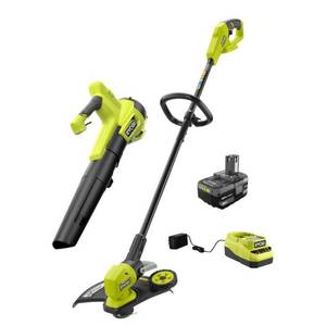 lot 5924 image: ONE 18V Cordless Battery String TrimmerEdger and Jet Fan Blower Combo Kit (2-Tools) with 4.0 Ah Battery and Charger - Retail $199