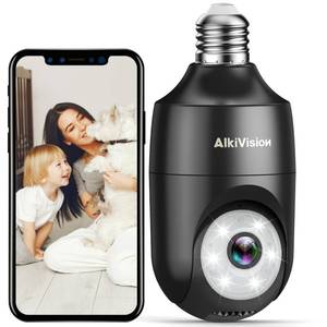lot 6025 image: AlkiVision 2K Light Bulb Security Camera Wireless Outdoor - 360° AI Motion Detection Cameras for Home Security Outside, 2.4G Hz, Full-Color Night Vision, Auto Tracking, Siren Alarm, SDCloud Storage