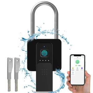 lot 6027 image: Anweller Fingerprint Padlock with Key Backup, Weatherproof Biometric Bluetooth APP Controlled Keyless Smart Electronic Long Shackle Combination Lock for Outdoor Fence Gate Pool Shed Gym Locker Yard