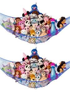 lot 6029 image: Lillys Love Stuffed Animal Hammock  Corner Hanging Organizer, Stuffed Animal Storage  Easy to Hang Plushie Net wIncluded Anchors & Hooks  Cute Room & Bedroom Decor (Blue, 2 Pack)