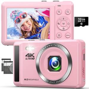 lot 6035 image: Digital Camera 4K 44MP Compact Camera with 16X Digital Zoom, Auto-Focus Kids Point and Shoot Digital Camera with 32GB SD Card, Portable Camera for Teens Kids Boys Girls(Blue)
