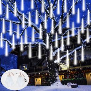 lot 6037 image: 2-Pack Extendable Meteor Shower Christmas Lights Outdoor, Waterproof 16 Tubes 384 LEDs Outdoor Tree Lights for Christmas Decorations Outdoor Backyard Decor Garden Patio Xmas Decoration (Cool White)