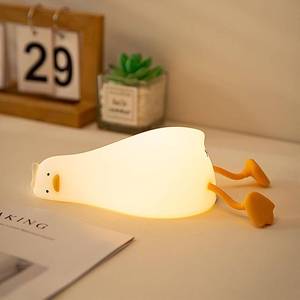 lot 6046 image: FAMIDUO Cute Lying Flat Duck Night Light, LED Lazy Duck Lamp Squishy, Extra Duckie Decor Gift, Dimmable Fun Ducky Lay Lamp, Duck Light Laying Down, Rechargeable Bedside Touch Soft Lamp for Kids Sleep