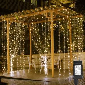 lot 6414 image: LE 306 LED Curtain Lights with 18 Hang Down String Lights, 10�10 ft Plug in Hanging Fairy Lights for Bedroom Wall Window, Twinkle Lights for Wedding Backdrop Patio Gazebo Pergola (NOT Connectable)