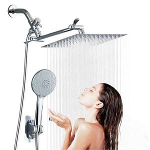 lot 6416 image: TERADA 8 Inch Luxury Rain Shower Head Combo Set Chrome with Multi-angle Adjustment  High Pressure Handheld Shower Head for 4 Settings of Water Flow and Built-in Power Wash. -&nbsp