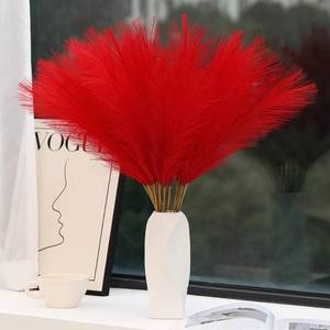 lot 6418 image: Wertuirk Red Pampas Grass Decor - 30pcs 24 Inch Short Artificial Pampas Grass Decor, Fake Pompas Floral for Vase Filler, Wedding Flower Arrangement, Party and Home Decor (Red)