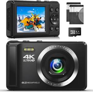 lot 6426 image: Digital Camera 4K 44MP Compact Camera with 16X Digital Zoom, Auto-Focus Kids Point and Shoot Digital Camera with 32GB SD Card, Portable Camera for Teens Kids Boys Girls