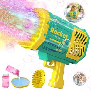lot 6454 image: SDQQQBIU 69 Holes Bazooka Bubble Gun Machine with Colorful Lights, Rocket Boom Bubble Blower for Adults Kids, Bubble Maker Toys for Party Wedding Birthday Gift (69Hole-Green) -&nbsp