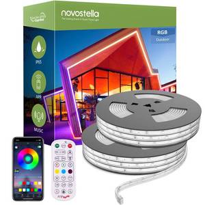 lot 6460 image: Novostella Smart Outdoor Rope Light, 105ft (52.5x2) Music Sync RGB LED Strip Lights, App Control and RF Remote Color Changing Dimmable Tape Exterior Lighting Kit, for Garden Decorative Party, 24V IP65 - Retail $113.67