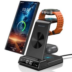 lot 6481 image: Wireless Charger for Samsung Charging Station, 3 in 1 Android Phone Wireless Charger for Samsung Galaxy S24 UltraS23 UltraZ Flip 6Fold 6Buds, Charger for Galaxy Watch Ultra76543 (Black)
