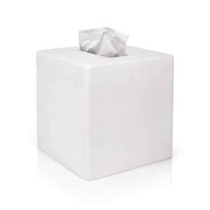 lot 7621 image: Bunusual White Tissue Box Cover - Modern Tissue Holder, Lacquer High Gloss Finish & Rounded Edges - Cube Square Box. Bathroom, Desks, Kitchen Countertop, Dressers - Wont Move When You Pull a Tissue