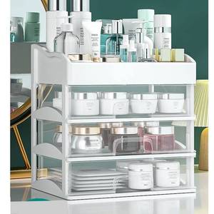 lot 7623 image: HASPINH Large Plastic Drawer Organizer for Cosmetics, Translucent, Unbreakable, Non-Toxic, 10.5in x 9.31in x 6.9in