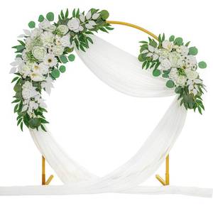 lot 7629 image: Lisuun Wedding Arch Flowers, Artificial Flowers for Decoration, 2pcs Flower Swag and 1 pcs Semi-Sheer Chiffon Table Runner Swag for Holy and Pure Wedding Ceremony Floral Decor - Pack of 3